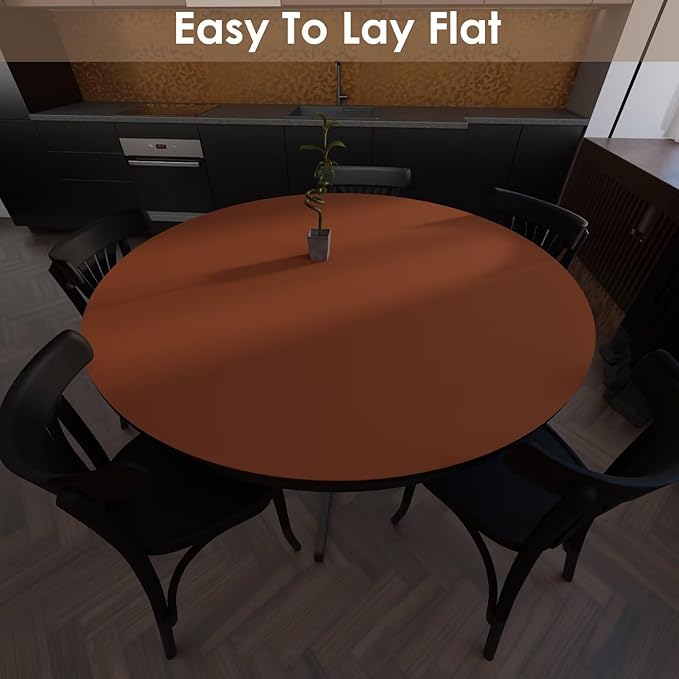 Round Table Cover - Can Be Used On Both Sides Waterproof and Easy to Clean Good Flatness Used for Dining Table(Brown+Gray Dia.54Inch)