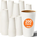 200 Pack 16 oz Disposable Coffee Cups, Sturdy Paper Cups for Hot/Cold Drinks, Leak-Proof White Hot Cups used for Party, Home, Café, Events, Office