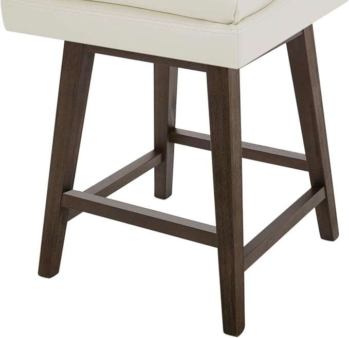 CHITA Counter Height Swivel Bar Stools Set of 3, FSC Certified Upholstered Faux Leather Barstool Chairs with Back, 26.8" H Seat Height, PU Leather in Pure White