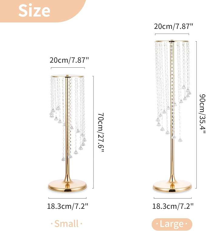 Nuptio Gold Crystal Flower Vases for Weddings, 10 Pcs 35.4in Tall, Elegant Decorations
