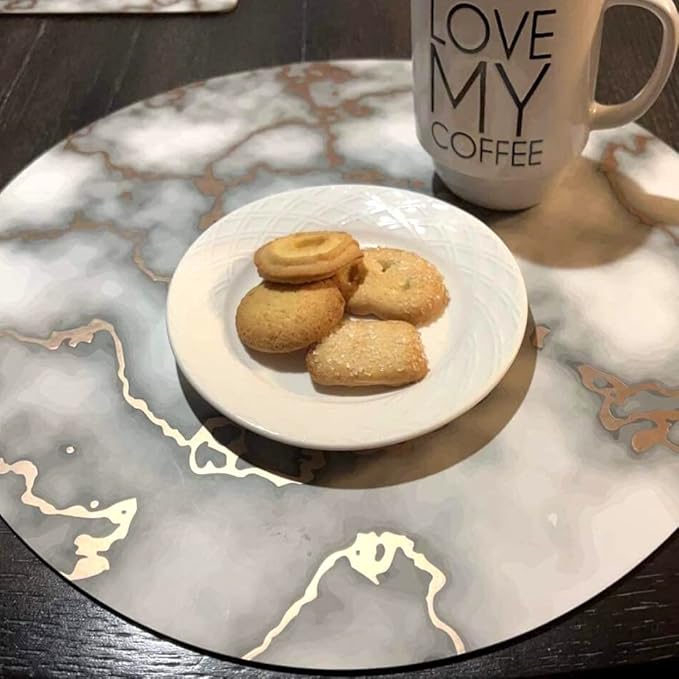 Dainty Home Marble Cork Place Mats Circular Smokey Gold 15"x15" Set of 2 Washable Placemats Heat Resistant Placemats Non Slip Table Placemats