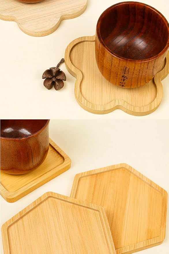 Wood Coasters Set of 4 - Handcrafted Drink Coaster Thick Heat-Resistant for Office, Bar, Farmhouse - Natural Bamboo Drink Cup Coasters for Table Protection (Flower)
