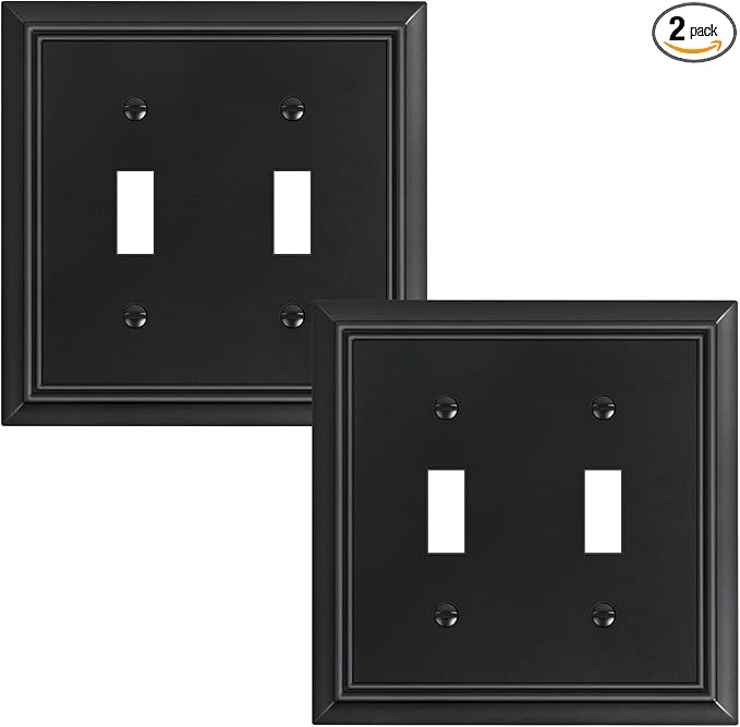 2-Pack Double Toggle Light Switch Cover Plate, Durable Natural Bamboo Fiber Decorative Switch Plate Covers, Matte Black 2 Gang Wall Plate, Corrosion Resistant