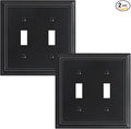 2-Pack Double Toggle Light Switch Cover Plate, Durable Natural Bamboo Fiber Decorative Switch Plate Covers, Matte Black 2 Gang Wall Plate, Corrosion Resistant