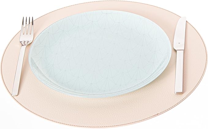 Nikalaz Round Placemats Set (Pack of 4) Recycled Leather Table Mats 15 inches, Kitchen Dining Table Decor by Nikalaz (Creamy White/Beige with Light Pink Nuance)
