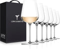 LUNA & MANTHA Wine Glasses Set of 6, Crystal White Wine Glasses with Long Stem, Hand Blown 14oz, Red White Gift Packaging for Daily Use, Father's Day, Wedding Anniversary or Birthday