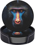 Mandrill face Printed Leather Coasters for Drinks, Set of 6 Drink Coaster Dining Room Decor Cup Coasters