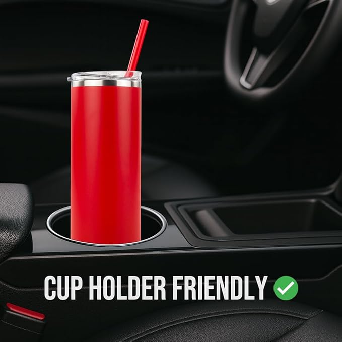 Hogg 20 oz Skinny Case (24 Units) - Red, Powder Coated Tumblers for Laser Engraving, Engravable Tumblers Bulk, Stainless Steel Cups Bulk, Insulated Cups with Lids and Straws