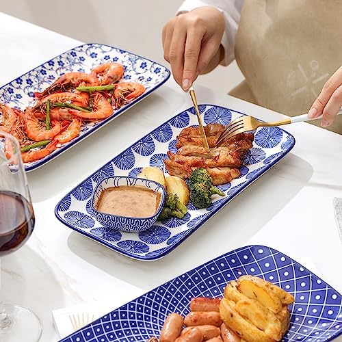 Selamica Ceramic 12 Inch Serving Platters Set of 4, Vintage Blue - Image 5
