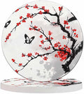 Cherry Branch Drink Coasters Modern Foliage Butterfly China Classic Blossoming Oriental Ink Culture Housewarming Presentss for New Home Present for Friends,2 Pcs,4 X 4 X 0.35 Inches