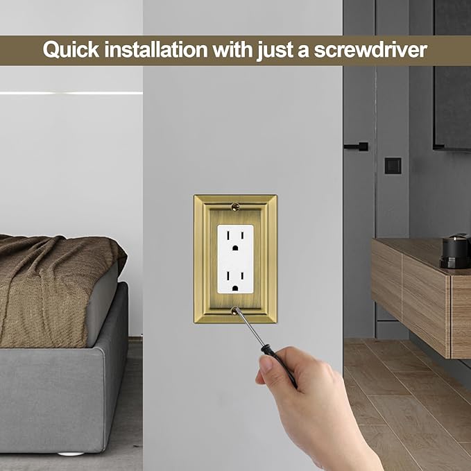 Metal Wall Plate for Electrical Outlets, Decorative Antique Brass Switch Plates Outlet Cover, Light Switch Cover Plate, 1-Gang Wall Plates (Single Decoretor, 6 Pack)