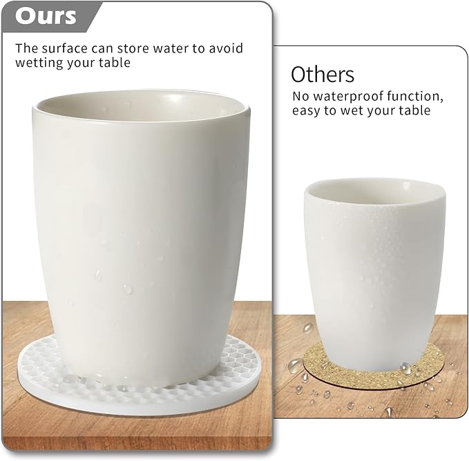 Silicone Coasters Set of 8 with Holder, Drinks Coasters, Beer & Coffee, Suitable for All Cups, Hot or Cold, Anti-Slip, Non-Stick, Anti-Overflow Tabletop Protection and Decor (8 Pcs, White)