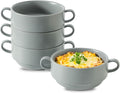 Soup Bowls, 22 oz French Onion Soup Bowls with Handles, Stackable Ceramic Bowls Set of 4, Dinner Bowls for Chili, Beef Stew, Soup, Cereal, Oven Microwave Dishwasher Safe, Matte Gray