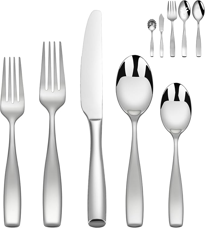 45-Piece Stainless Steel Silverware Set for 8, 18/10 Flatware With Serving Utensil, Heavy Duty Silverware Set, Mirror Polish High End, Dishwasher Safe, Ideal for Gift