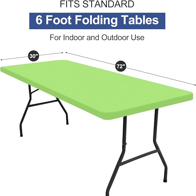 homing 2 Pack Rectangle Table Cloth, Elastic Fitted Fabric Tablecloth Fits for 6 Foot Folding Tables, Washable Table Cover for Picnic, Camping, Indoor & Outdoor (Lime Green, 30" x 72")