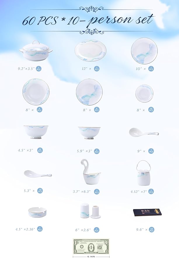 60 Pcs, Top Ceramic Bone China Dinnerware Set, Fine China Dinnerware Sets, Ceramic Tableware Set, Chinese Gifts