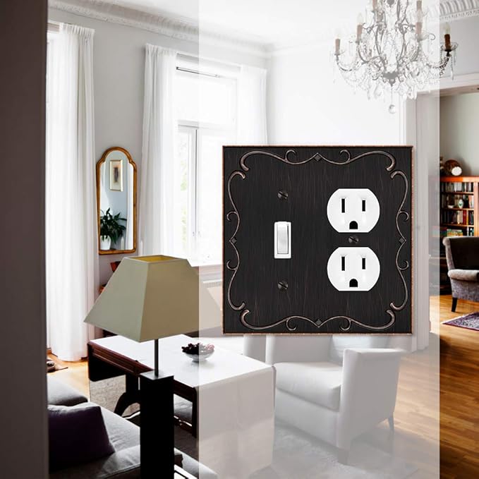 French Cabriole Decorative Wall Plate Switch Plate Outlet Cover (Toggle/Duplex, Aged Bronze)