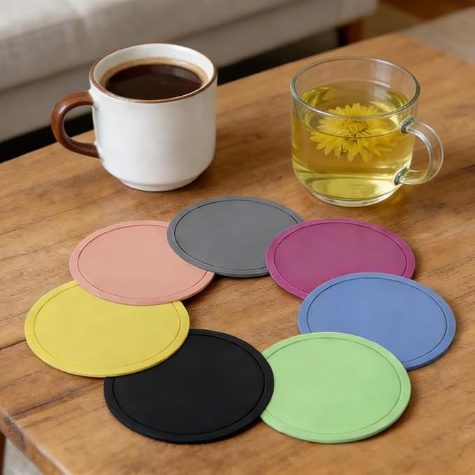 12PCS Silicone Coasters Sets, 4 Inch Drink Coasters for Hot Drinks, Coffee Table, Office Desk