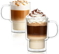 INSETLAN 16oz Double Wall Glass Coffee Mugs Set of 2, Insulated Borosilicate Cups with Handles, Clear Heat Resistant Glasses Mugs for Hot Beverages, Cappuccino, Espresso, Latte, Tea