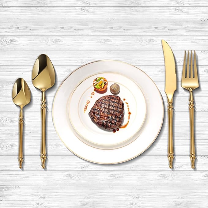 Gold Silverware Set for 14 Premium 18/10 Stainless Steel Flatware Set 56 Piece Include Knives Forks and Spoons Cutlery Utensils Light Luxury Vintage Style for Home Kitchen Christmas Restaurant