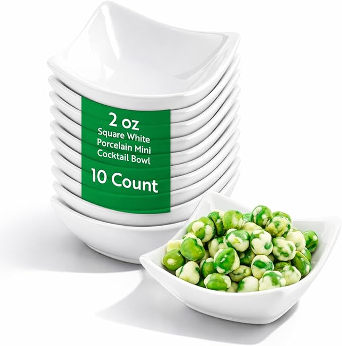 Restaurantware 2 Ounce Porcelain Ramekins 10 Square Dipping Bowls - Chip Resistant Dishwasher Safe White Porcelain Small Sauce Bowls For Desserts Condiments Snacks