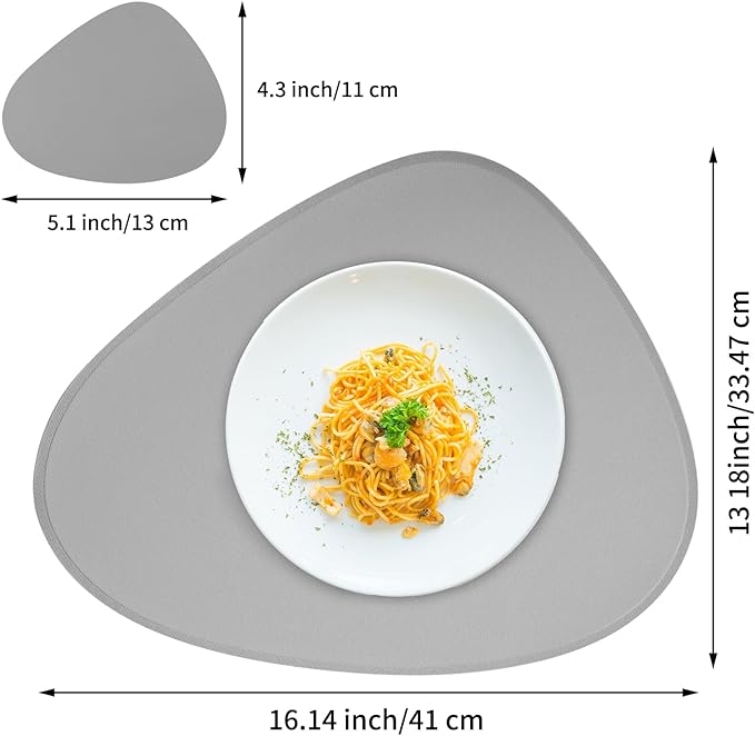 Leather Placemats Set of 4, Oval Faux Leather Placemats for Kitchen Dining Table, Wipeable Washable Dining Table Mats Heat Resistant Modern Placemats for Round Tables (Light Grey)