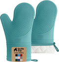 GORILLA GRIP BPA-Free Soft Silicone Oven Mitts, Heat Resistant and Waterproof Cooking Gloves, Thick Cotton Lining, Flexible Gripping for Baking Grilling, Kitchen Potholders Set, 12.5x8.3, Turquoise