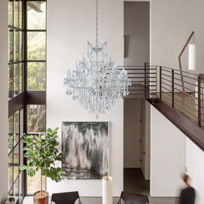 Large High Ceiling Modern Chandeliers - 24 Lights, 3 Layers Crystal Chandelier Light Fixtures for Lobby, Foyer, Entrance Hall, Staircase