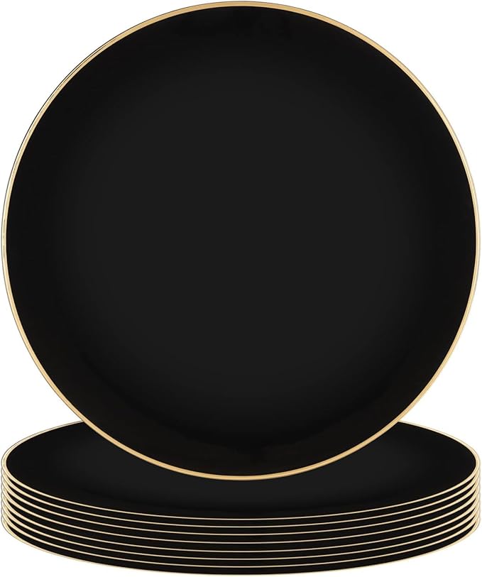 PARTY BARGAINS 13-Inch Charger Plates - 8 Pack, Organic Collection Black Gold Rim, Heavy-Duty Disposable Chargers for Elegant Dining - Ideal for Weddings and Formal Events