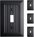 Beadboard Outlet Covers Wall Plates, Bamboo Fiber Light Switch Covers, Natural Material Electric Receptacle Decorative Switch Plate Outlet Cover Matte Black (1 Gang Toggle 4 Pack)