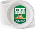JOLLY CHEF Compostable Heavy Duty Plates 𝟭𝟬 𝗜𝗻𝗰𝗵 [𝟭𝟱𝟬 𝗣𝗮𝗰𝗸] Eco-Friendly Disposable Uncoated Paper Plates Bagasse Biodegradable Bulk for Party Dinner Hot Cold Food Christmas (White)