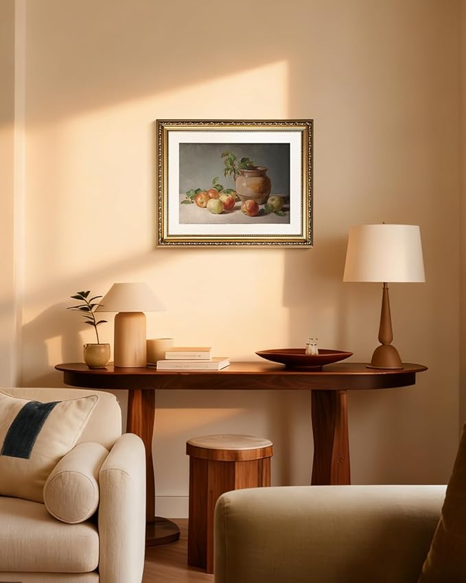 InSimSea Gold Framed Wall Art, Vintage Apple Jar Kitchen Wall Shelf Decor, Still Life Canvas Print Art, Dining Room Home Farmhouse Decor, Antique Paintings with Picture Frame 13x16inch