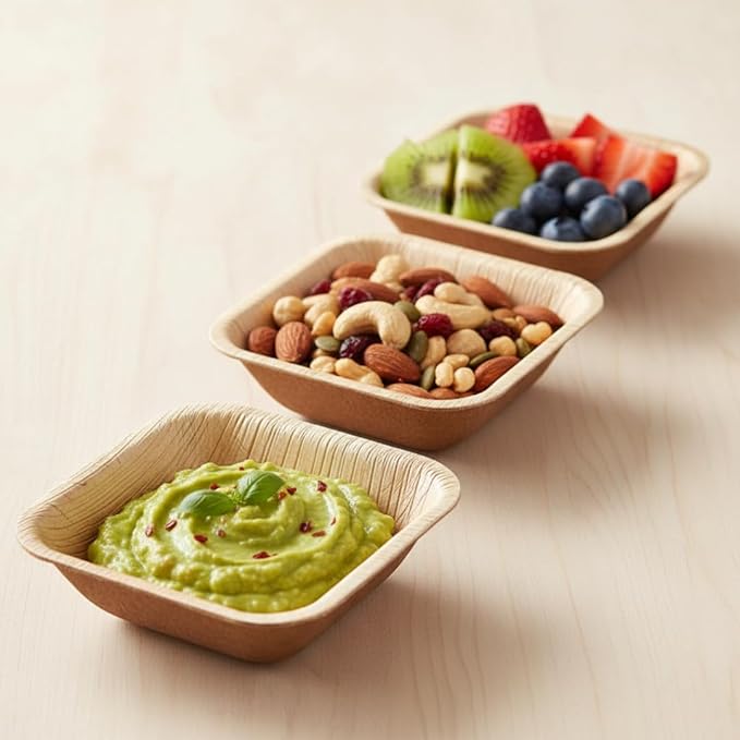 Charity Leaf Disposable Palm Leaf 2.5" Square Mini Bowl (400 pcs) Dipping Bowls | Bamboo Like| All Natural and Biodegradable | Charcuterie Boards, BBQs, and Parties