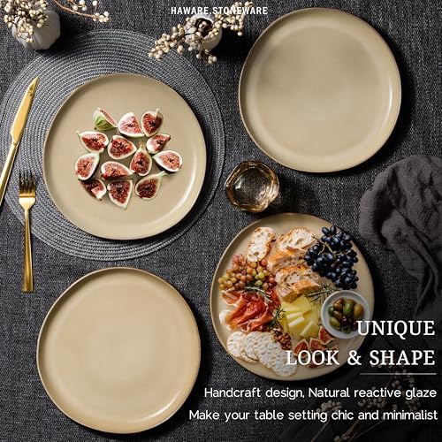 HaWare Stoneware Dinner Plates Set of 6, 10" Heavy Duty Ceramic Plates, Reactive Glaze Dinnerware for Home Restaurant, Chip and Scratch Resistant, Microwave and Dishwasher Safe, Reactive Sandy Khaki - Image 3