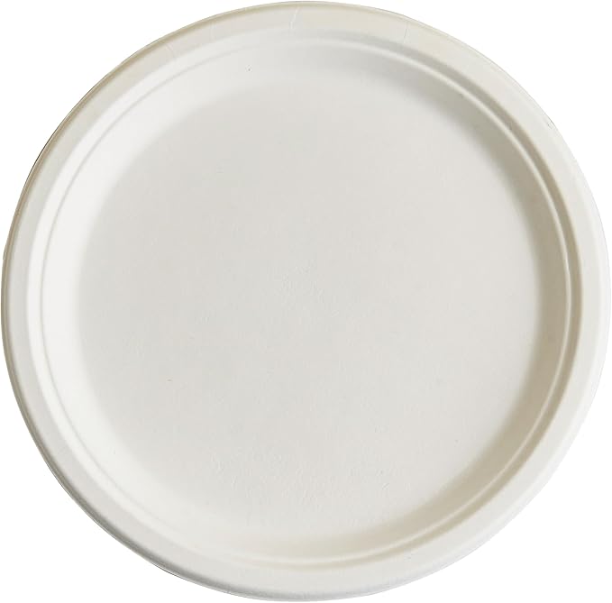 CIAO! 10" Heavy Duty Plate 100% Compostable PFAS Free Unbleached Bagasse Natural White (Pack of 500)