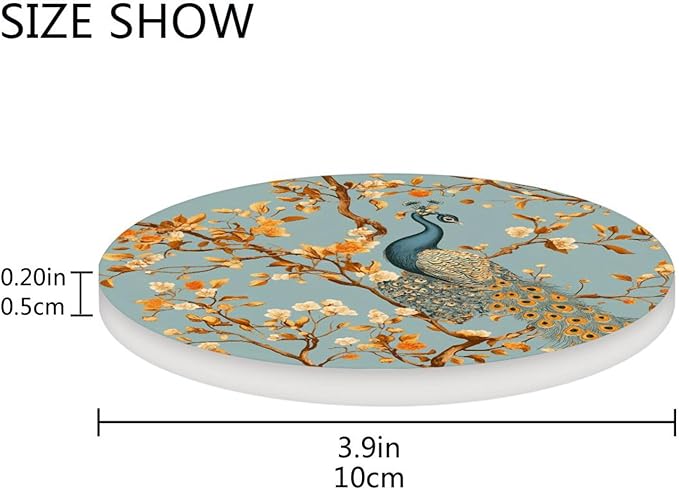 Coasters for Drinks Coaster Drink Set Decorative Coffee Table Desk Cup Mat Spring Cute Cork Bar Backing Round Home Decor Orange Branch Peacock21