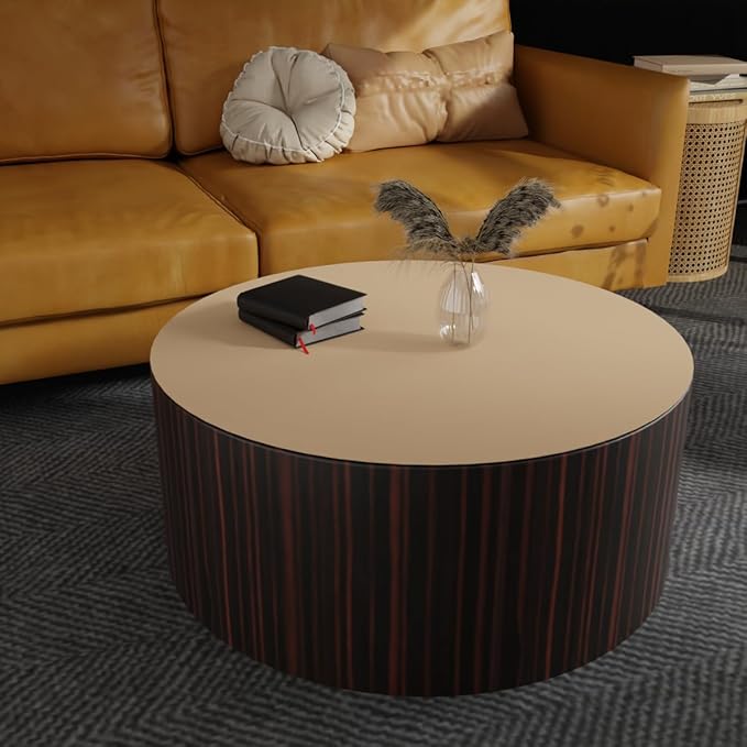 Round Table Pad, 1.8mm Thick, 24 Inch Diameter Leather Table Cover and Protector for Dining Table Top (Light Brown+Gray)