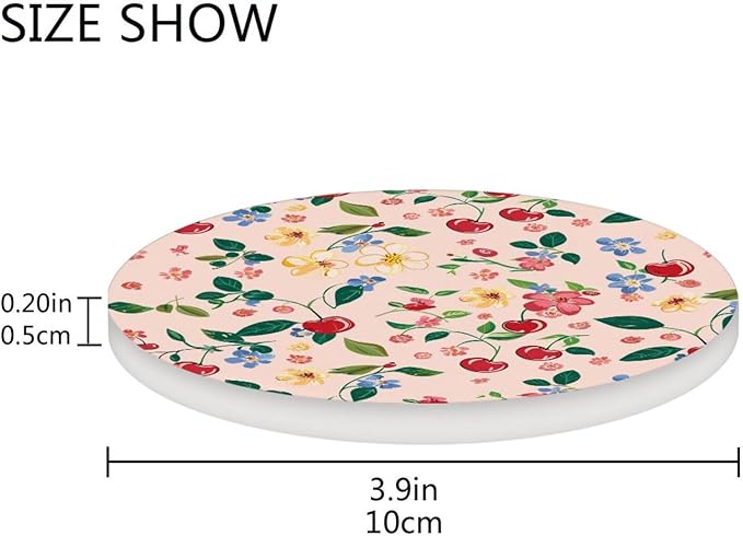 Coasters for Drinks Coaster Drink Set Decorative Coffee Table Desk Cup Mat Spring Cute Cork Bar Backing Round Home Decor Cute Cherry Blue Flowers26
