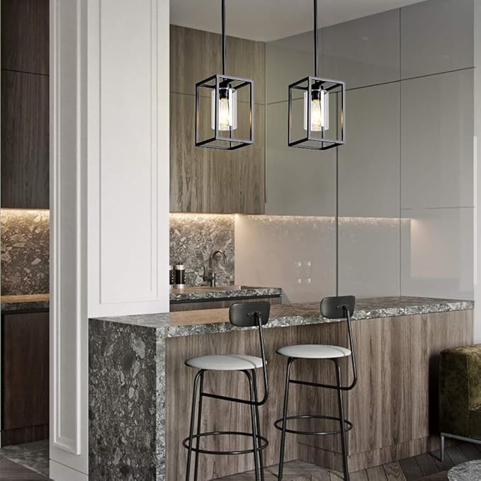 XILICON 1Light Foyer Chandelier Black Farmhouse Light Fixture Dining Room Lighting Fixtures Hanging Ceiling Lighting for Foyer Entryway with Glass Shade Adjustable