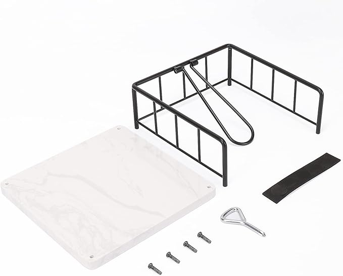 Livabber Flat Napkin Holder, Metal Kitchen Napkin Storage with Weighted Tension Arm Rustic Tissue Paper Dispenser for Countertop, Table Kitchen, Dining Room (With Marble Base, Black)