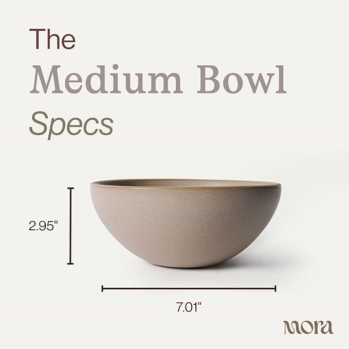 MORA Medium Bowls Set of 4, 28oz Ceramic Pottery Everyday Bowls - Microwave, Oven and Dishwasher Safe - Mushroom