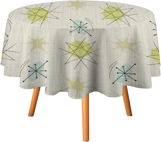 Mid Century Retro Round Tablecloth, Modern 1950s Style Abstract Geometric Vintage Print Tablecloth for Home Party Dining Room Kitchen Decor 36Inch(90cm)