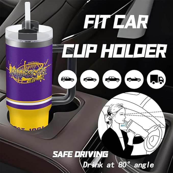 Minnesota 30 oz Tumbler with Handle and Straw,Car cup,Coffee Mug,100% Leakproof Insulated Tumbler with Lid and Straw,Made of Stainless Steel,Cup Holder Friendly Base,Classic Collection Gifts for Fans
