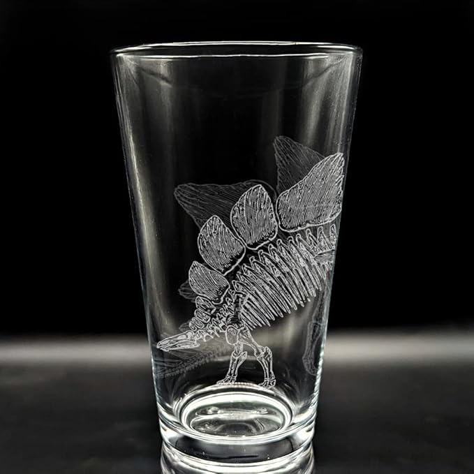 LumEngrave STEGOSAURUS SKELETON Engraved Beer Pint Glass | Dino Dinosaur Jurassic Paleontology | Great Gift Idea!