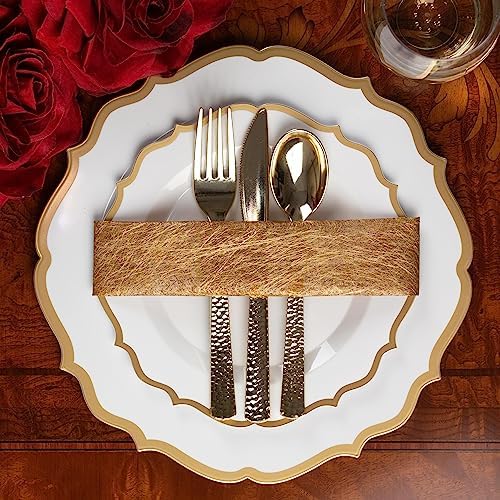 PLASTICPRO 128 Pack Elegant Disposable Plastic Plates Combo Set Includes 64 Dinner Plates and 64 Salad Plates Heavy Duty Fancy Party Plates White & Gold Contemporary Design - Image 2