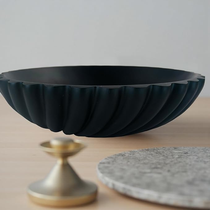 Black Decorative Bowl - Large Fruit Bowl for Kitchen Counter & Coffee Table, Stylish Key Purse Bowl for Entryway & Console Table Decor
