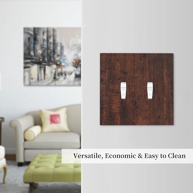 Decorative Light Switch Cover Brown Red Rustic Wood Grain Retro Farmhouse 2 Gang Wall Plate Double Toggle Switch Plate Receptacle Electrical Outlet Cover Switchplate for Farmhouse Cabin（2 Pack）