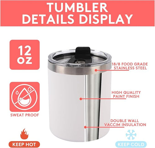 12 Pack 12 Oz Stainless Steel Skinny Tumbler with Splash Proof Lid, Vacuum Insulated Double Wall Thermal Cup, Outdoor Unbreakable Travel Slim Bottle for Hot Cold Drinks
