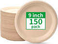 RACETOP Compostable Paper Plates 9 Inch [150 Pack], Disposable Biodegradable Heavy Duty Paper Plates, Made of Natural Sugarcane Fibers, Unbleached Brown, Round