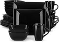 vancasso Soho Dinnerware Sets 24 Pieces, Black Stoneware Square Place Setting, Dinner Plate, Cups and Plates Sets for Kitchen, Dish Set for 6
